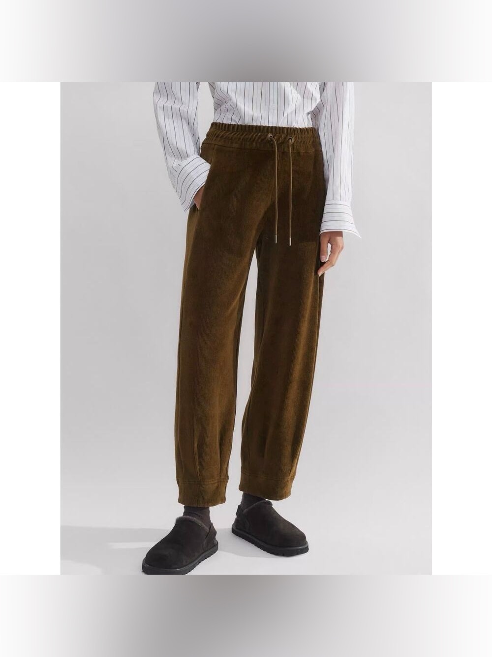 New ME+EM Cord Velour Statement Sweatpants Joggers Corduroy Treacle 2 Brown